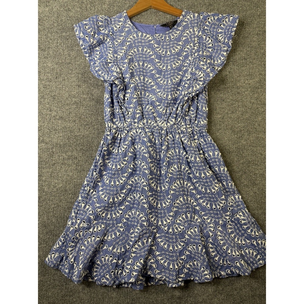Lipsy London Blue‎ Eyelet Lace Dress Women's Size 6 Flutter Sleeve Cotton